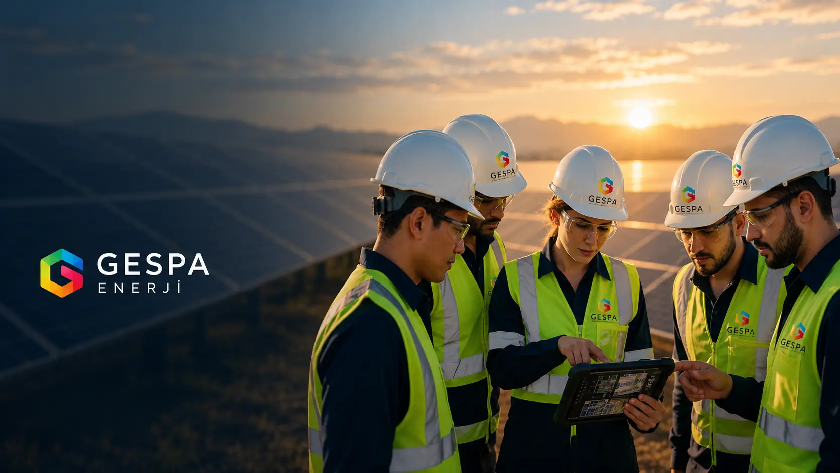 GESPA Enerji mühendislik ekibi güneş enerjisi santralinde saha incelemesi yapıyor